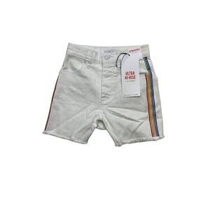 Celebrity Pink Jean Shorts 3 White Juniors'‎ Rainbow Stripe Stretch Raw-Hem NEW
